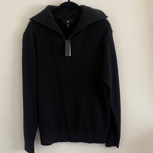 NWT Banana Republic Men's Cotton Waffle-Knit Half-Zip Sweater Black Size Large